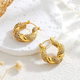 Gold Stainless Steel Diamond Twist U-shaped Earrings – Stylish Gifts — 3