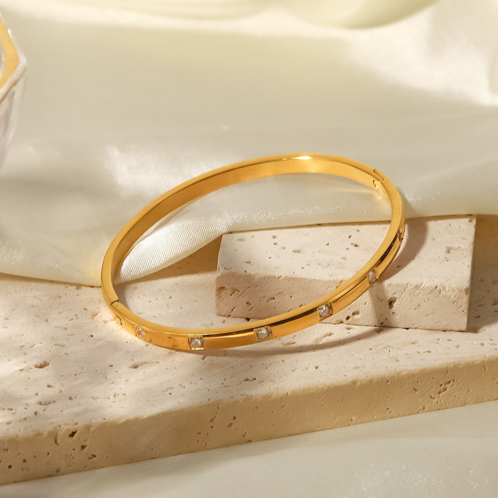 18K Gold Inlaid With White Round Zircon Bracelet – Jewelry Gift Ideas — 1