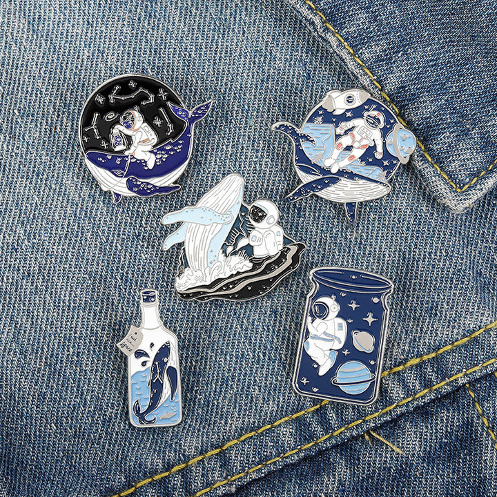 Cartoon Whale Astronaut Drift Bottle Badge Brooch – Jewelry Gift Ideas — 1