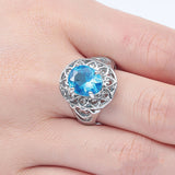 Inlaid Light Blue Drill Hollowed Out Heart Ring Ring – Gifts for Her — 4