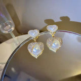 Rhinestone Pearl Heart 925 Silver Stud Earrings – Holiday Gift Ideas — 5