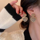 Women's Silver Post Heart Houndstooth Drop Earrings – Gifts for Her — 2