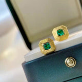 Emerald Stud Earrings Women's Sterling Silver Sun – Gifts for Her — 2