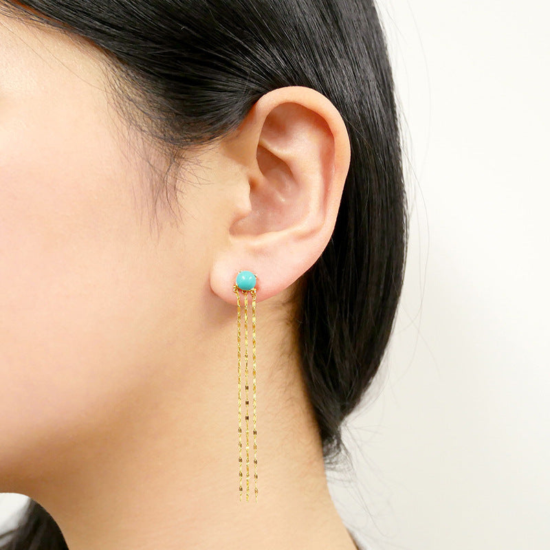 Women's Natural Turquoise Tassel Earrings – Gifts for Her — 1