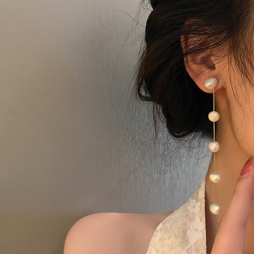 925 Silver Stud Freshwater Pearl Tassel Earrings – Everyday Gifts — 2