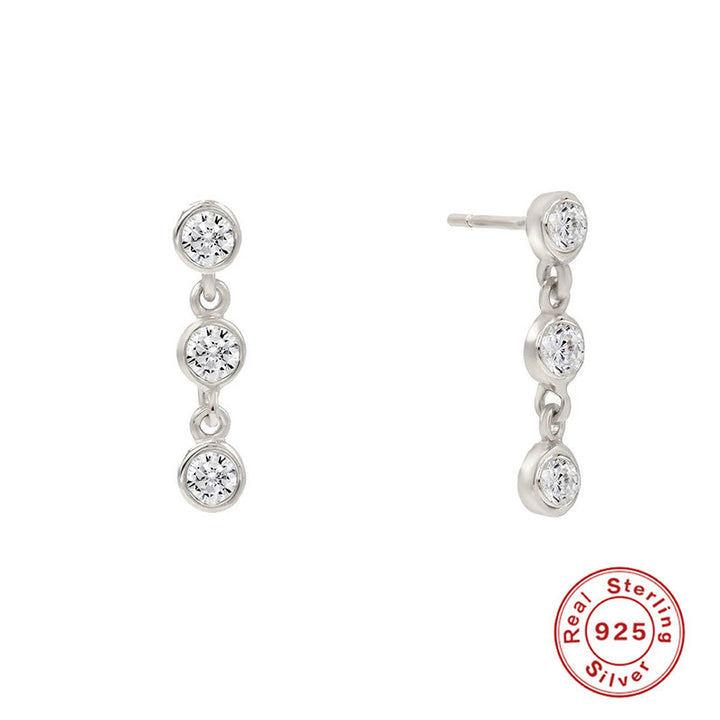 Sterling Silver Simple Three Diamond Ear Stud – Jewelry Gift Ideas — 1