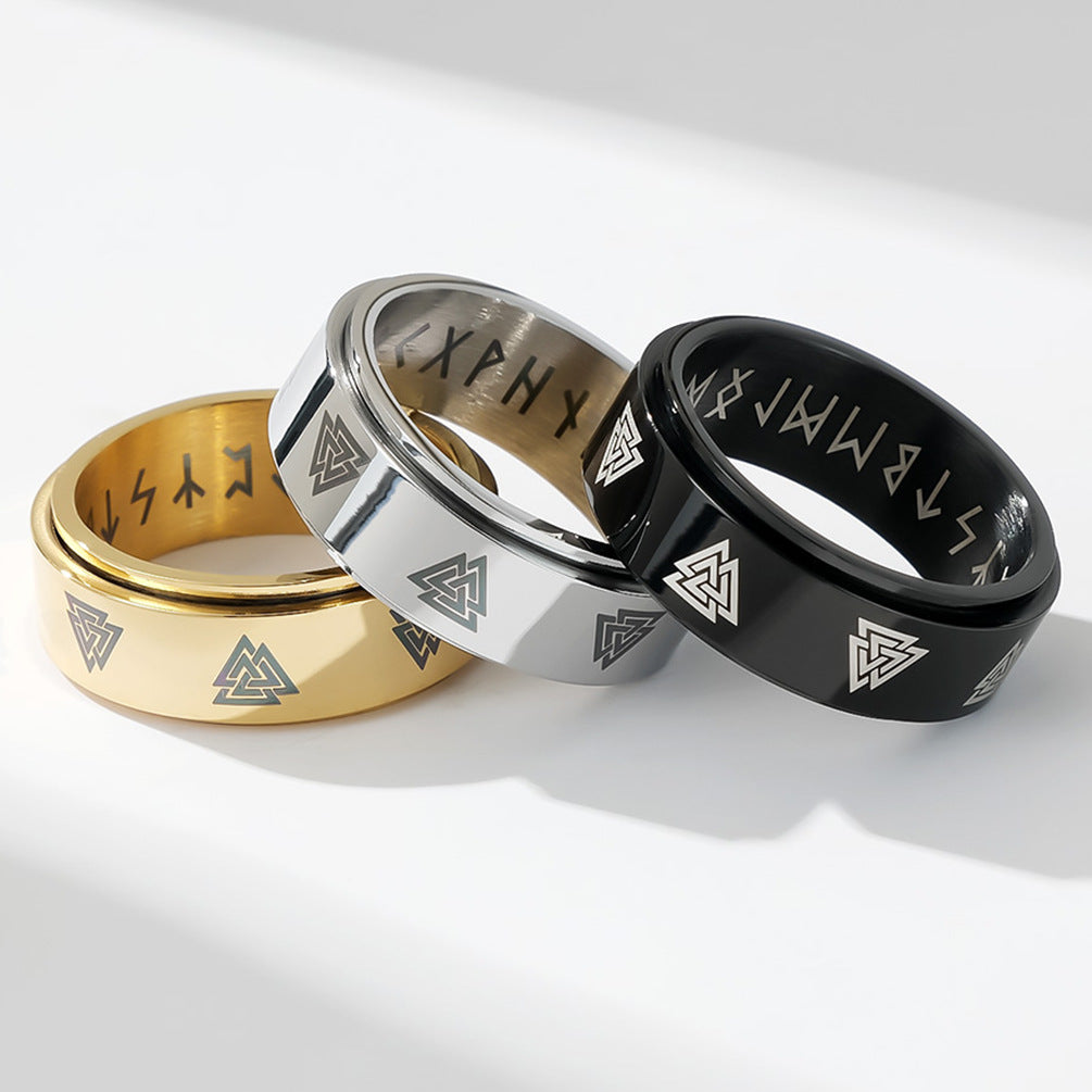 Nordic Viking Text Rotating Stainless Steel Ring – Birthday Gifts — 1