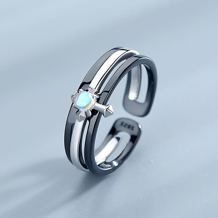 Sterling Silver Couples Cross Adjustable Ring – Stylish Gifts — 1