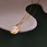 Small Retro Peach Heart White Sea Moon Necklace – Jewelry Gift Ideas — 3