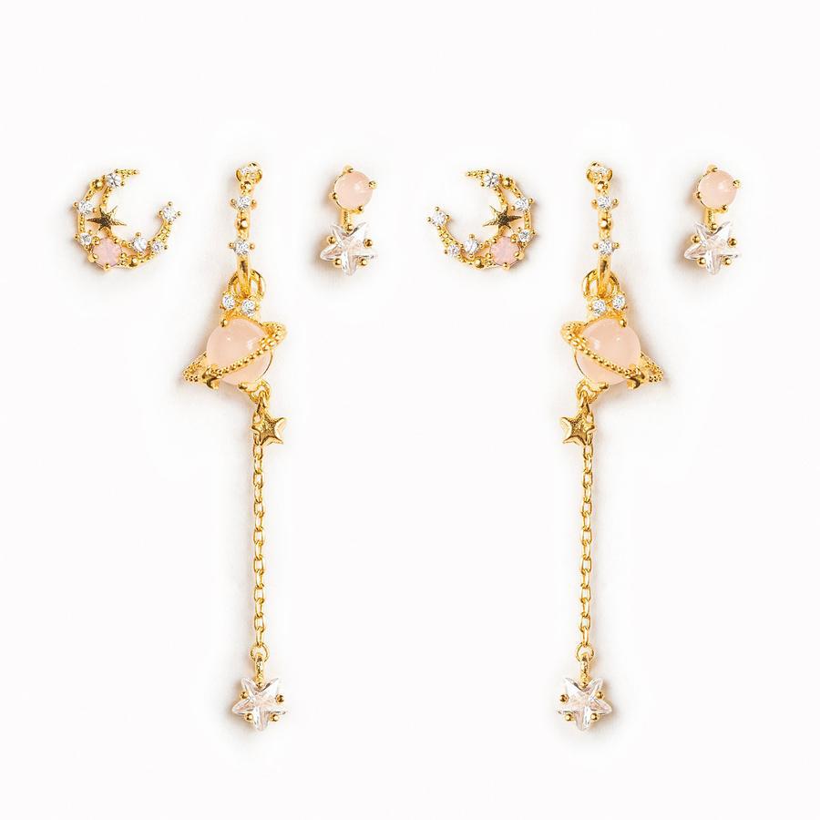 Zircon Star Moon Chain Earrings – Unique Gift Ideas — 1