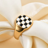 Square Black And White Checkerboard Gold Ring – Special Occasion Gifts — 4