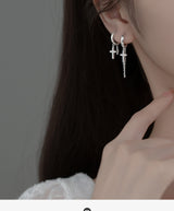 Short Cross Chain Ear Clip Women's Rhinestone Earrings – Gifts for Her — 9