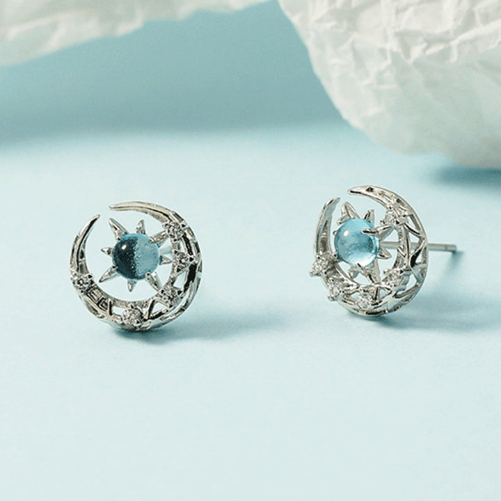 Bright Star Moon Ear Studs Female Autumn And Winter – Gifts for Her — 1