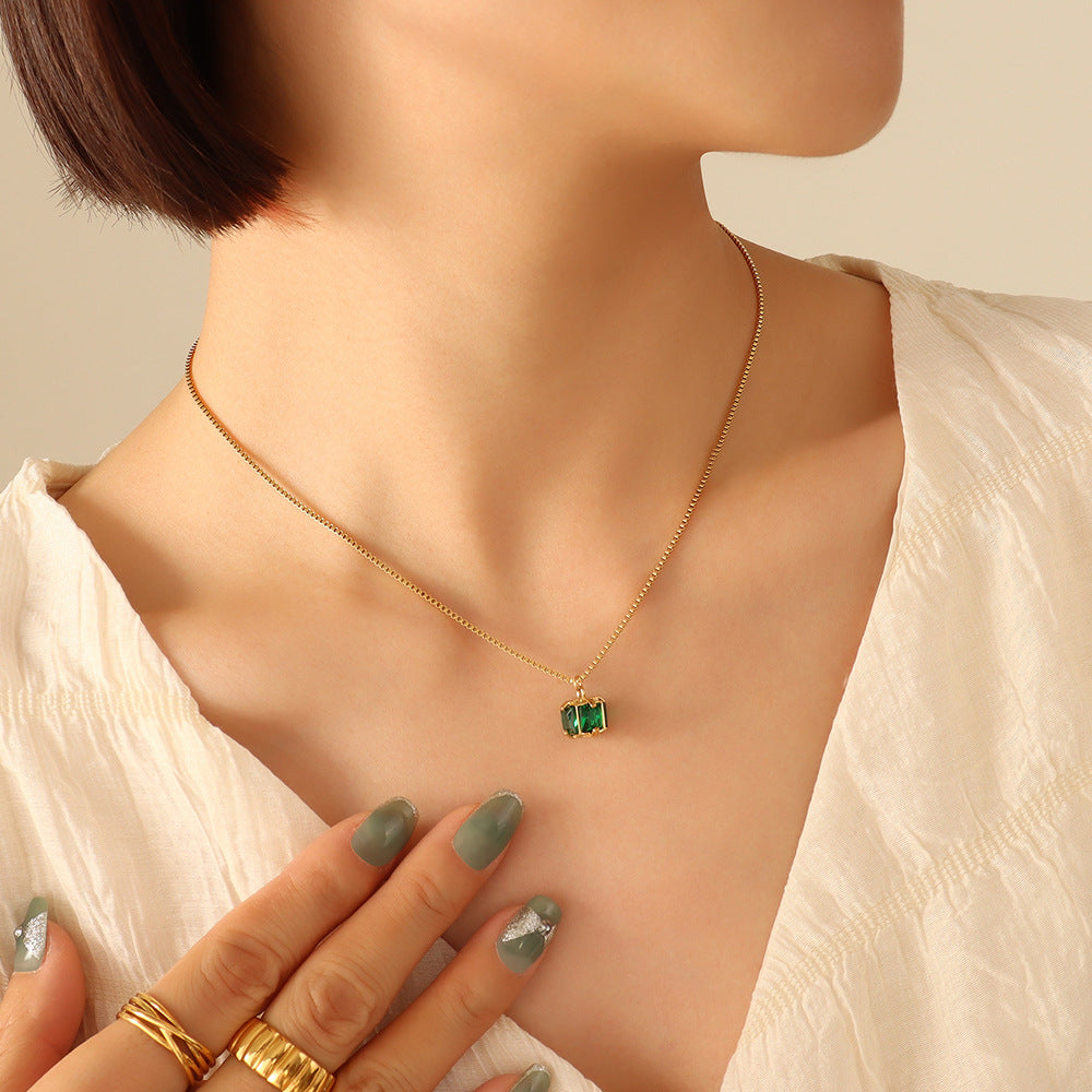 Titanium Steel Emerald Zircon Necklace Earrings – Jewelry Gift Ideas — 1