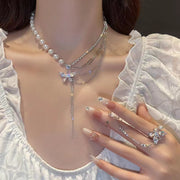 Pearl Necklace Zircon Butterfly Tassel Stitching – Jewelry Gift Ideas — 1