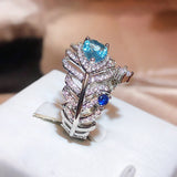 Blue Zircon Feather Ring Opening Adjustable – Holiday Gift Ideas — 2