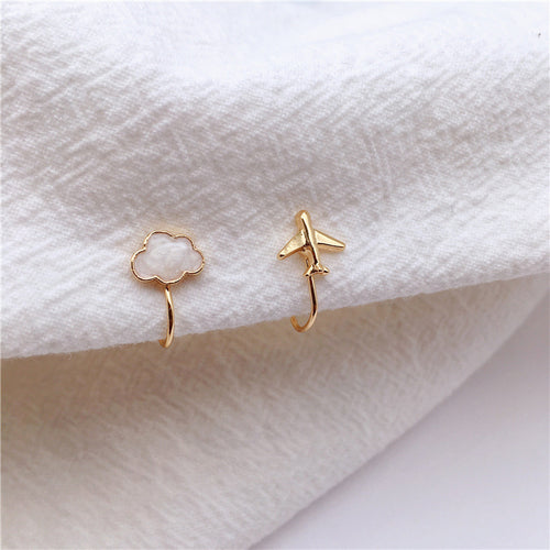 Cute Mini Stud Earrings Asymmetrical Airplane Cloud – Stylish Gifts — 2
