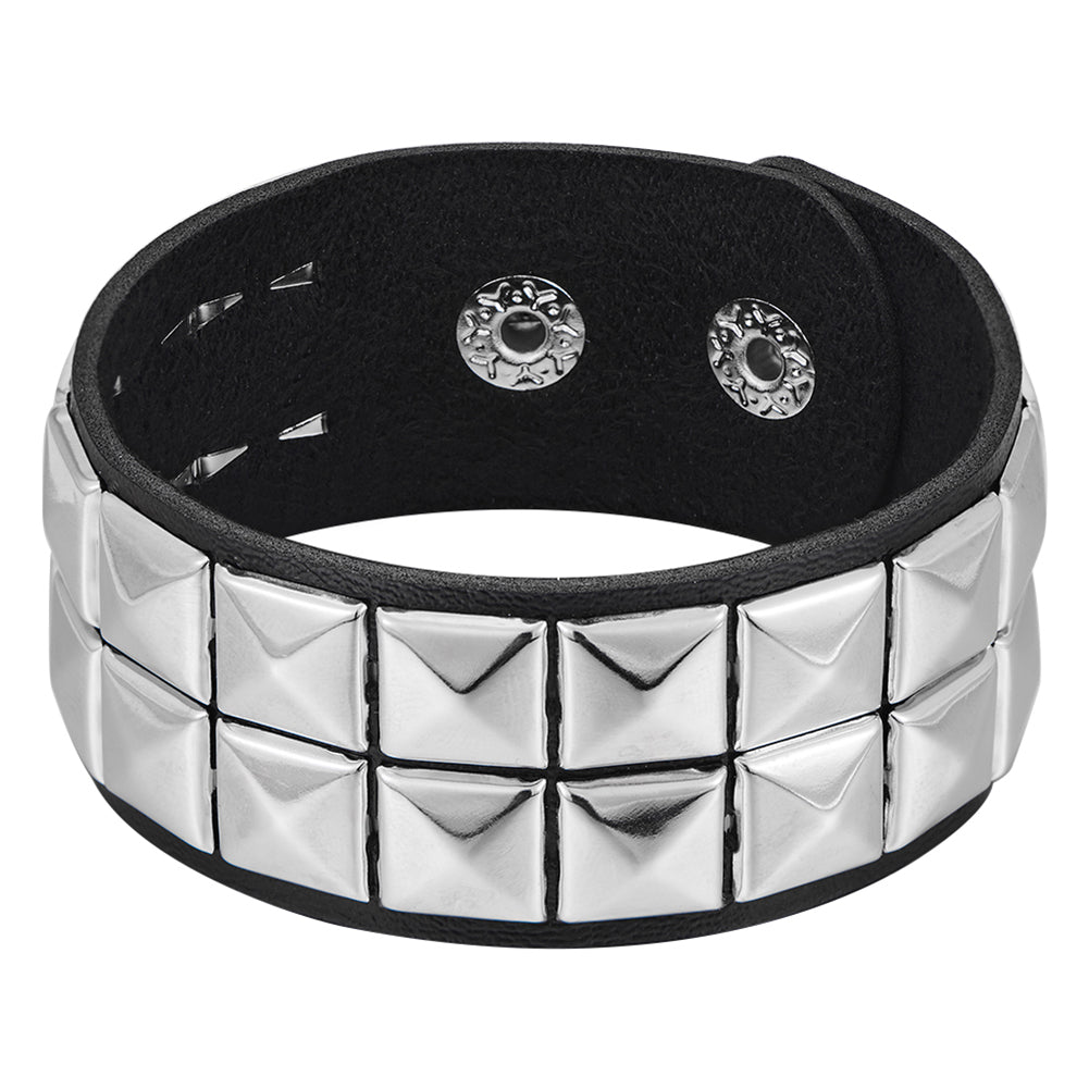 Row Cuspidal Spikes Rivet Stud Wide Cuff Leather – Jewelry Gift Ideas — 1