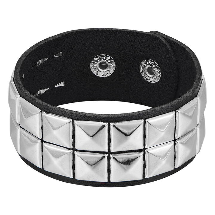 Row Cuspidal Spikes Rivet Stud Wide Cuff Leather – Jewelry Gift Ideas — 1