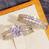 Hollow Double Layer Zircon Engagement Ring Set – Gifts for Couples — 6