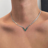 Stainless Steel Flat Snake Chain V Shape Necklace – Jewelry Gift Ideas — 13