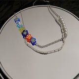 Colorful Glazed Daisy Small Flower Pearl Necklace – Jewelry Gift Ideas — 3