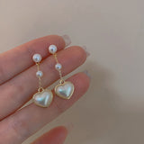 Sterling Silver Needle Heart Pearl Earrings Female – Gifts for Her — 3
