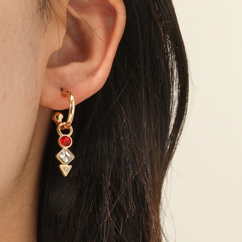 Vintage Red White Rhinestone Geometric Earrings – Gift Ideas — 1