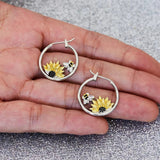 Sunflower Bee Round Ring Earrings Color Meiko – Useful Gifts — 2