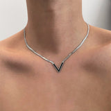 Stainless Steel Flat Snake Chain V Shape Necklace – Jewelry Gift Ideas — 14