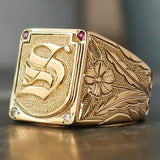 Gold Atmospheric Floral Carving Men's Ring – Gifts for Him — 1
