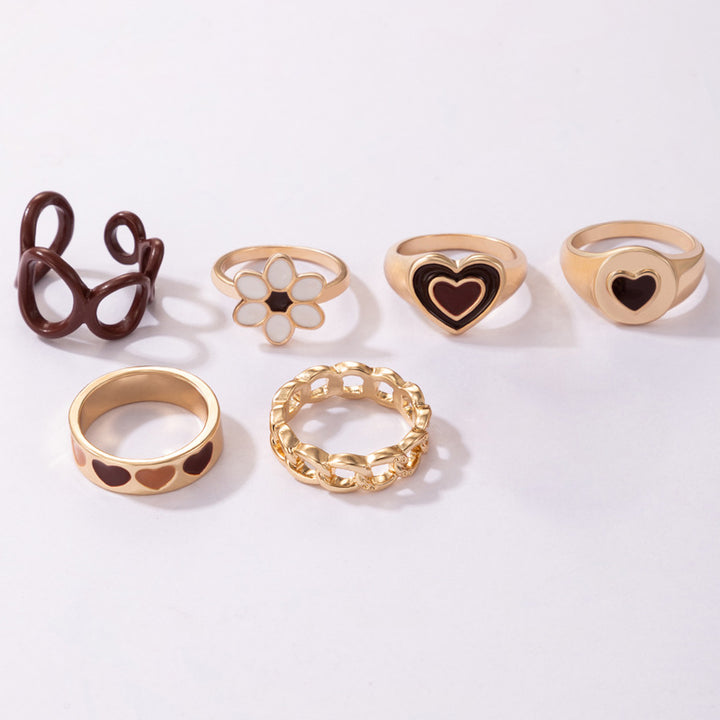 Jewelry Brown Love Oil Drip Ring Set Of Six – Jewelry Gift Ideas — 1