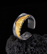 Handmade Carved Ring Men's Silver-wrapped Gold Opening – Gifts for Him — 3