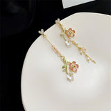 Women's Heart Long Cross Design Flower Earrings – Gifts for Her — 3