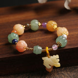 Natural Gold Filigree Jade Pumpkin Beads Bracelet – Jewelry Gift Ideas — 3