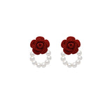 Silver Pin Flocking Wine Red Rose Earrings – Small Gift Ideas — 4