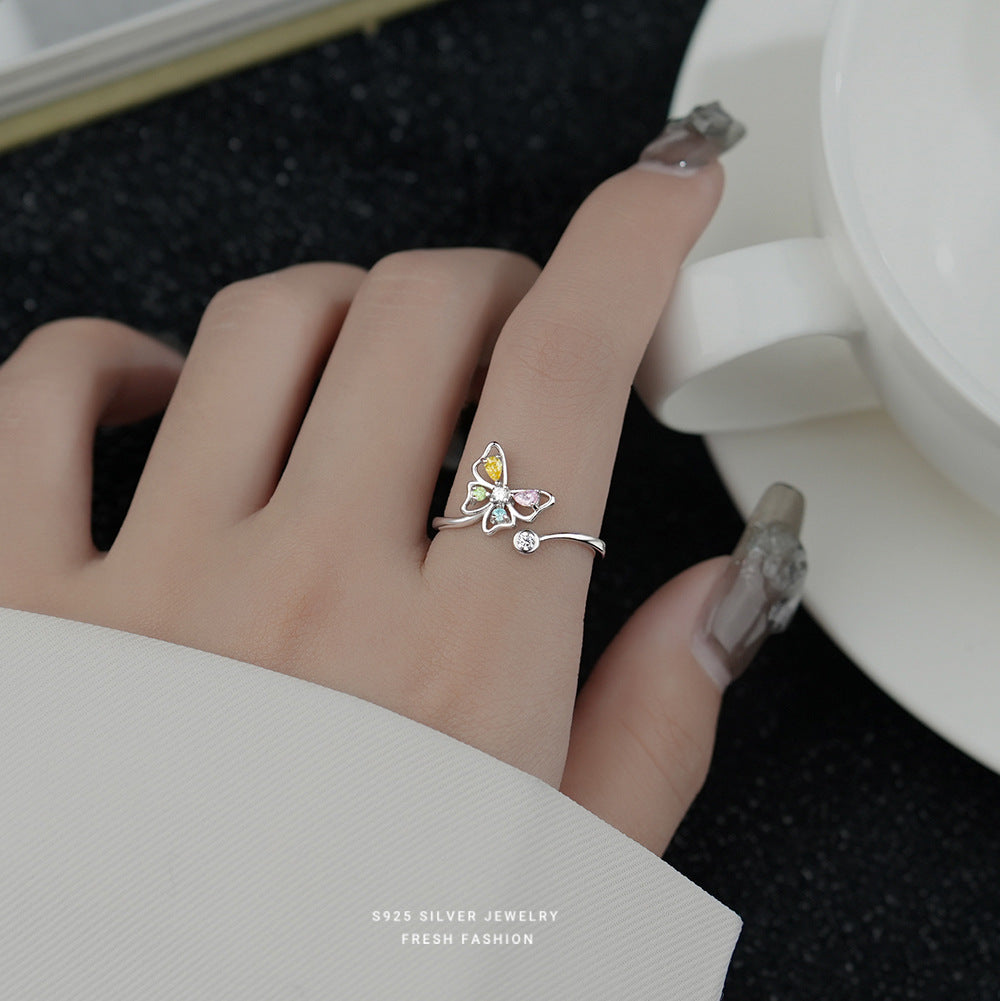 Sterling Silver Butterfly Color Diamond Rotary Ring – Gifts for Her — 1