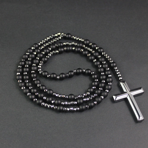Cross Pendant Black Glitter Matte Agate – Jewelry Gift Ideas — 2