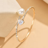 Women's Pearl Heart Full Diamond Bracelet Elastic – Jewelry Gift Ideas — 2