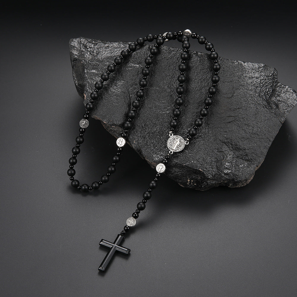 Volcanic Rock Haematite Cross Necklace – Jewelry Gift Ideas — 1