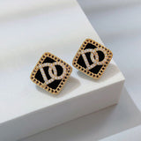 S925 Silver Needle Black Square Letter Earrings – Gift Ideas — 1