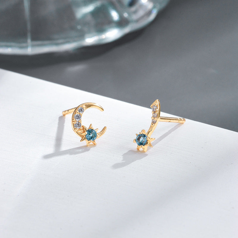 Star Moon Mini S925 Silver Gold Plated Natural Topaz Stud – Gift Ideas — 1