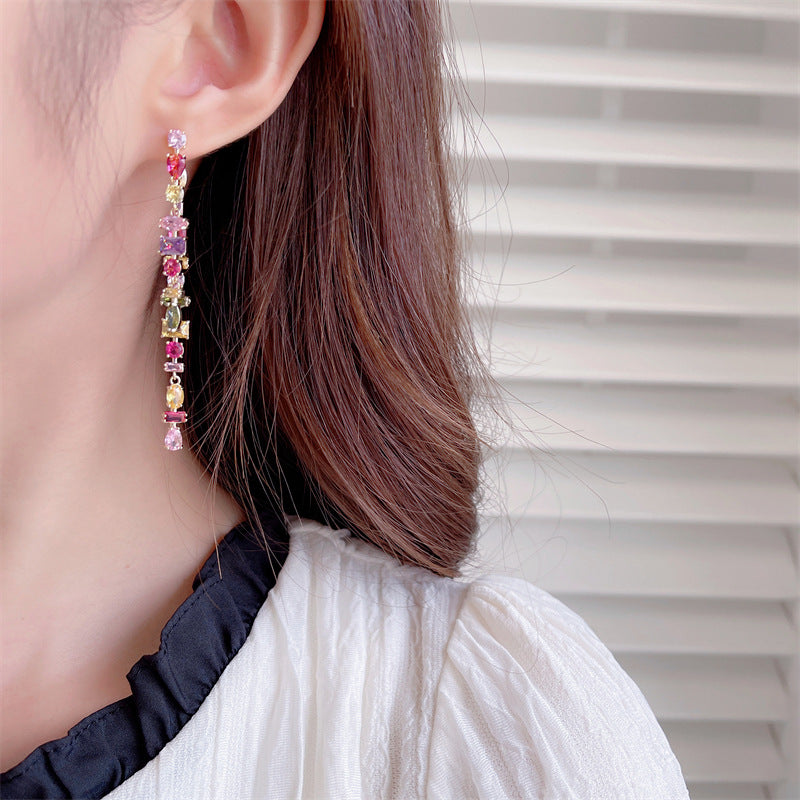 Geometric Color Zircon Double Tassel Earrings – Gift Ideas — 1