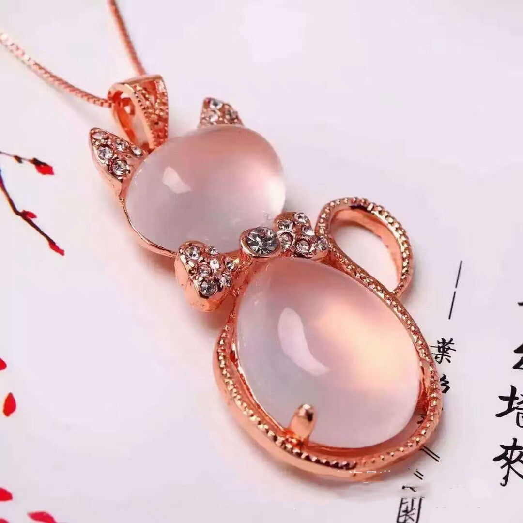 Natural Crystal Cat Pendant Clavicle Chain – Jewelry Gift Ideas — 1