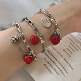Fashion Strawberry Crystal Bear English Tag Bracelet – Stylish Gifts — 1