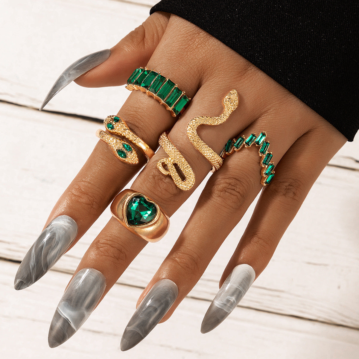 Serpentine Heart Emerald Diamond Ins Style Five-piece – Stylish Gifts — 1