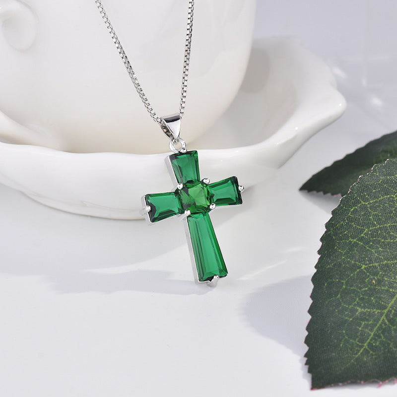 Cross Emerald Pendant Luxury Irregular Zircon – Jewelry Gift Ideas — 1