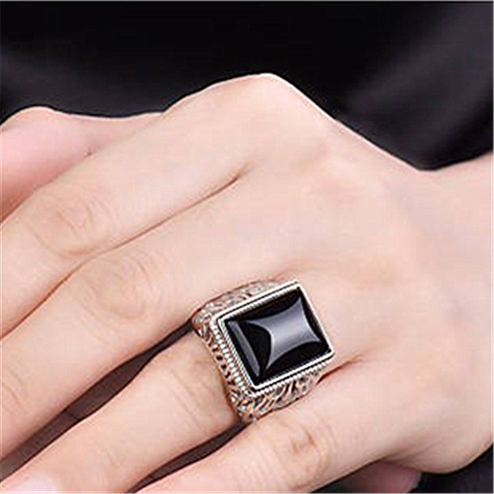 Silver Plated Black Onyx Men Ring – Gifts for Him — 1