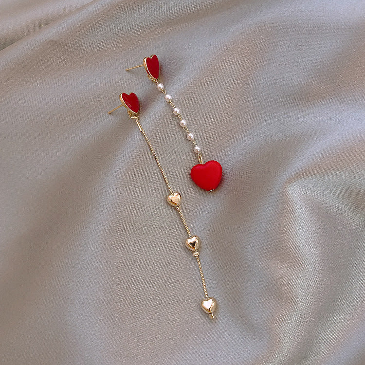 S925 Silver Needle Asymmetric Tassel Love Stud – Gifts for Couples — 1