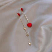 S925 Silver Needle Asymmetric Tassel Love Stud – Gifts for Couples — 1